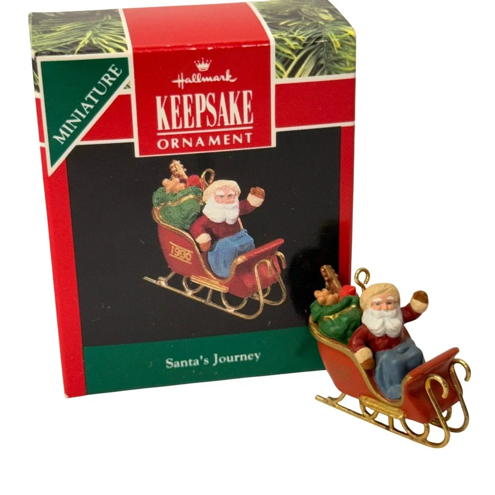 Hallmark Keepsake Miniature Ornament Santa's Journey 1990 Vintage Sleigh Red